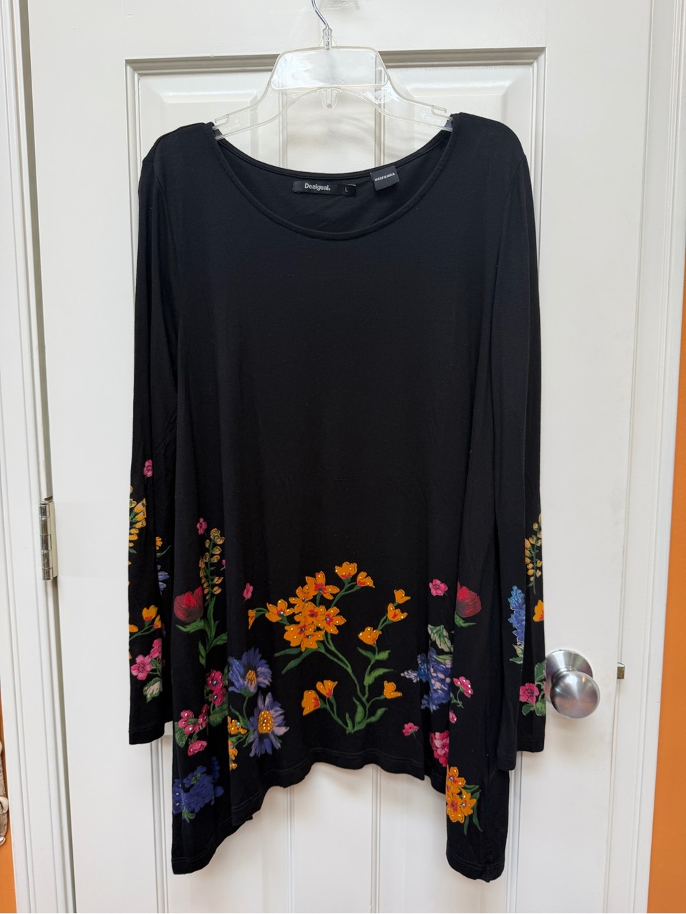 Desigual Black Long-Sleeve Top with Multicolor Floral Hem